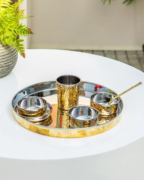 Traditional Brass Hammered Thali - Set Of 7modern kitchen decor ,kitchen dinner set ,dinnerware 