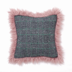 Tweed X Fur Cushion Cover 450 X 450 Navy X Pinkbedding sets ,throw blankets 