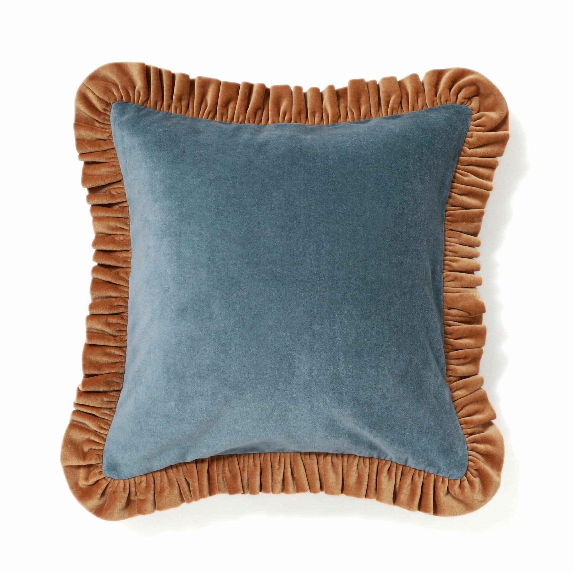 Velvet Frill Cushion Cover 450 X 450 Blue X Beigebedding sets ,throw blankets 
