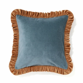 Velvet Frill Cushion Cover 450 X 450 Blue X Beigebedding sets ,throw blankets 