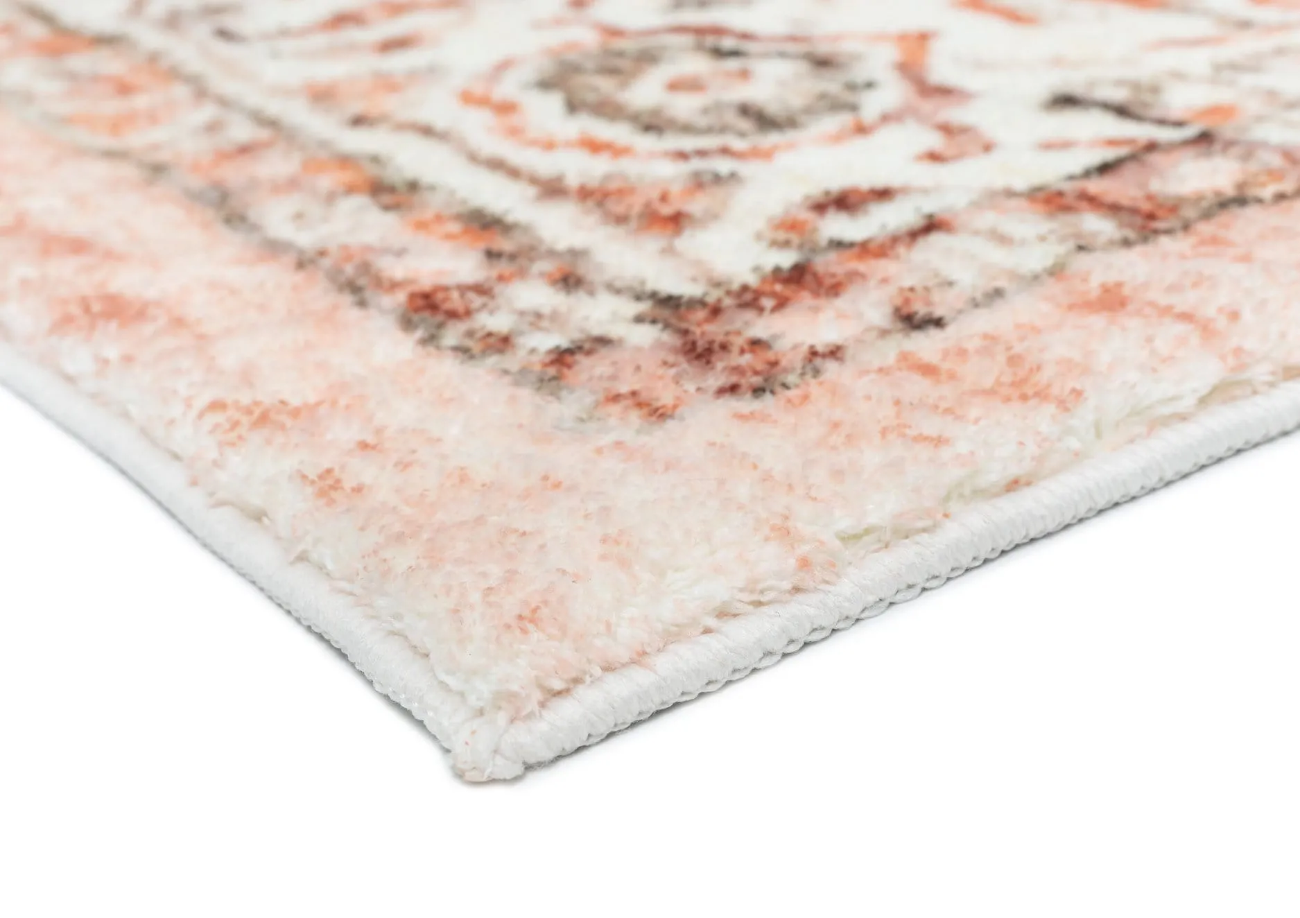 Veronique Peach and Brown Distressed Washable Rug