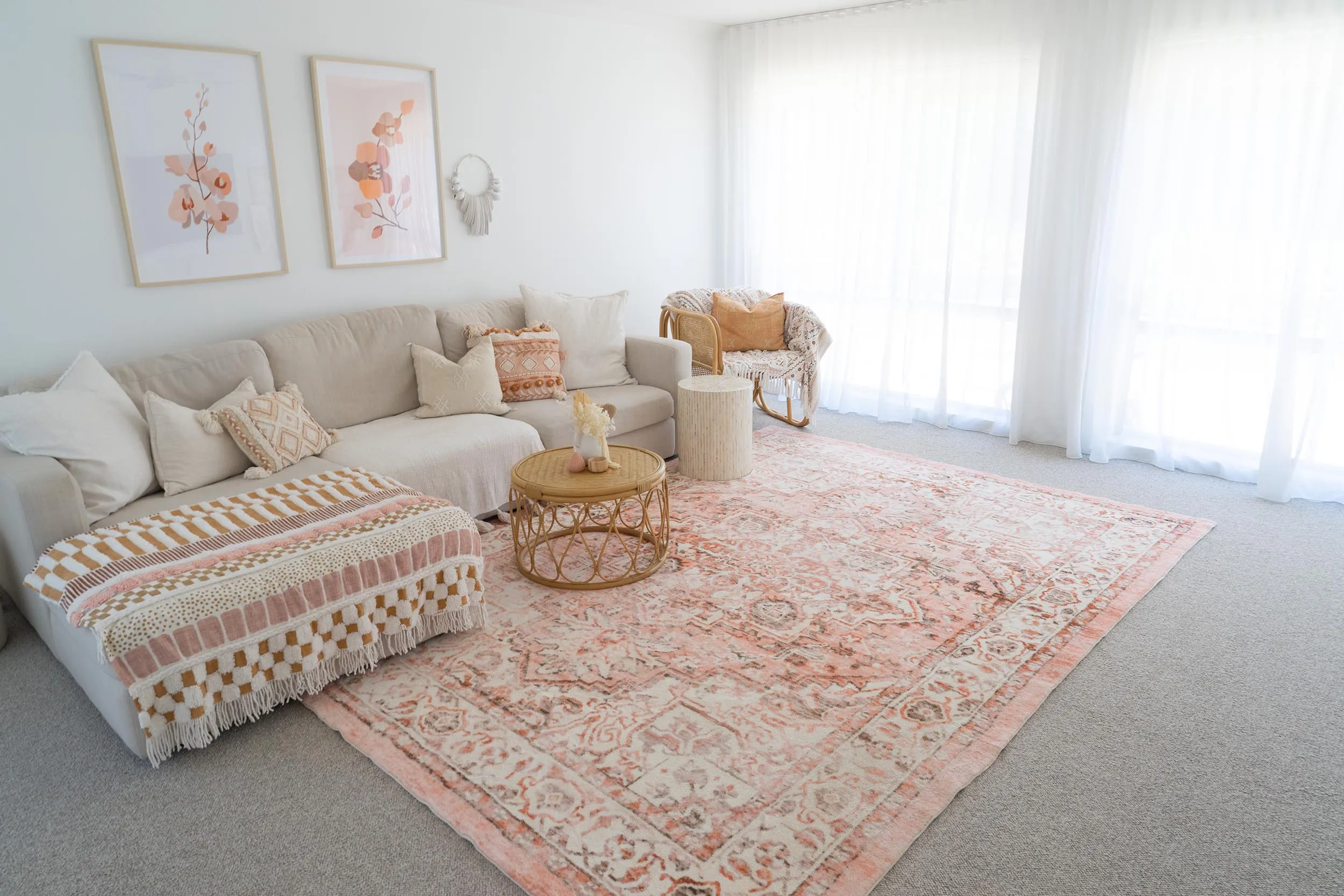 Veronique Peach and Brown Distressed Washable Rug