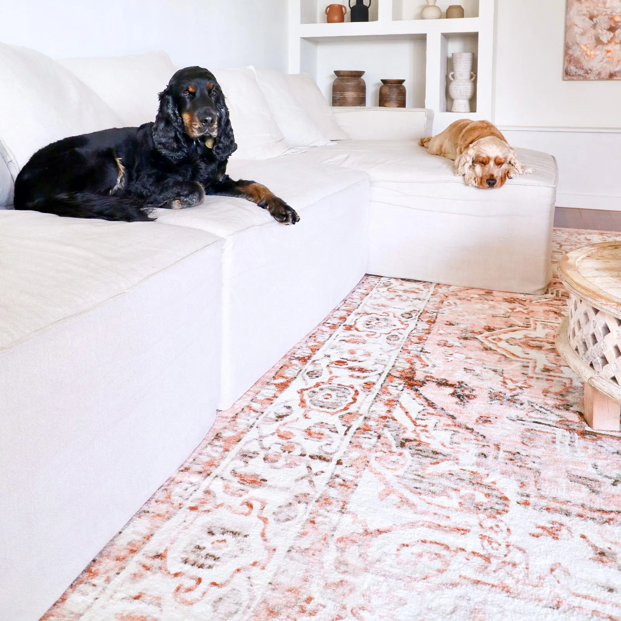 Veronique Peach and Brown Distressed Washable Rug