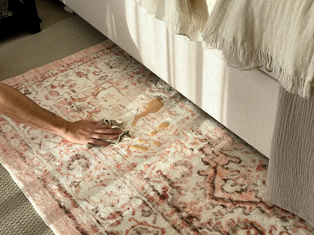 Veronique Peach and Brown Distressed Washable Rug