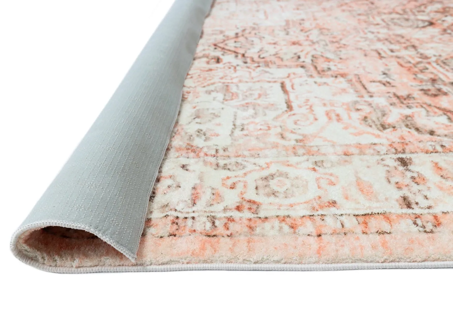 Veronique Peach and Brown Distressed Washable Rug