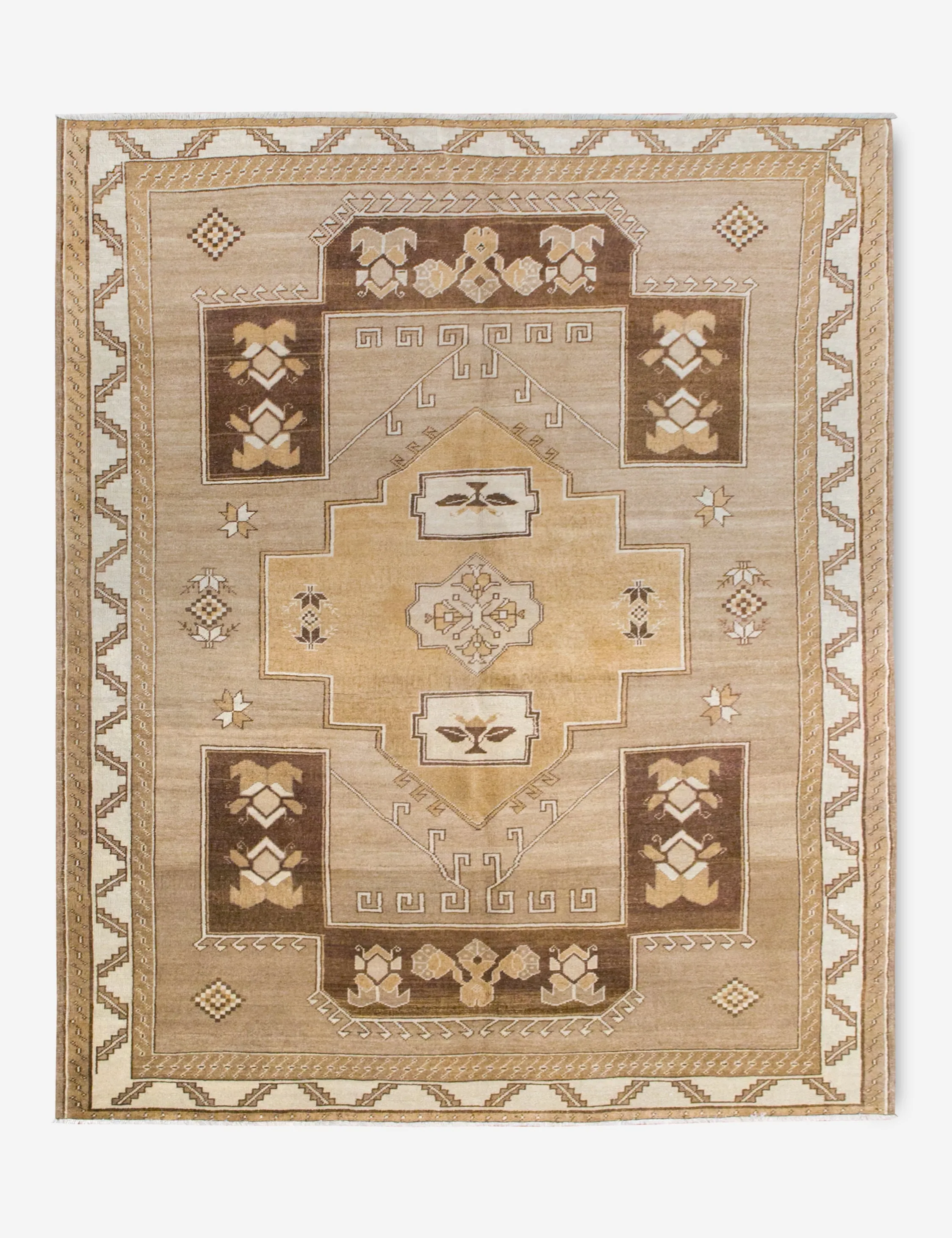Vintage Turkish Hand-Knotted Wool Rug No. 378, 6'3" x 8'8"modern color block patchwork rug
