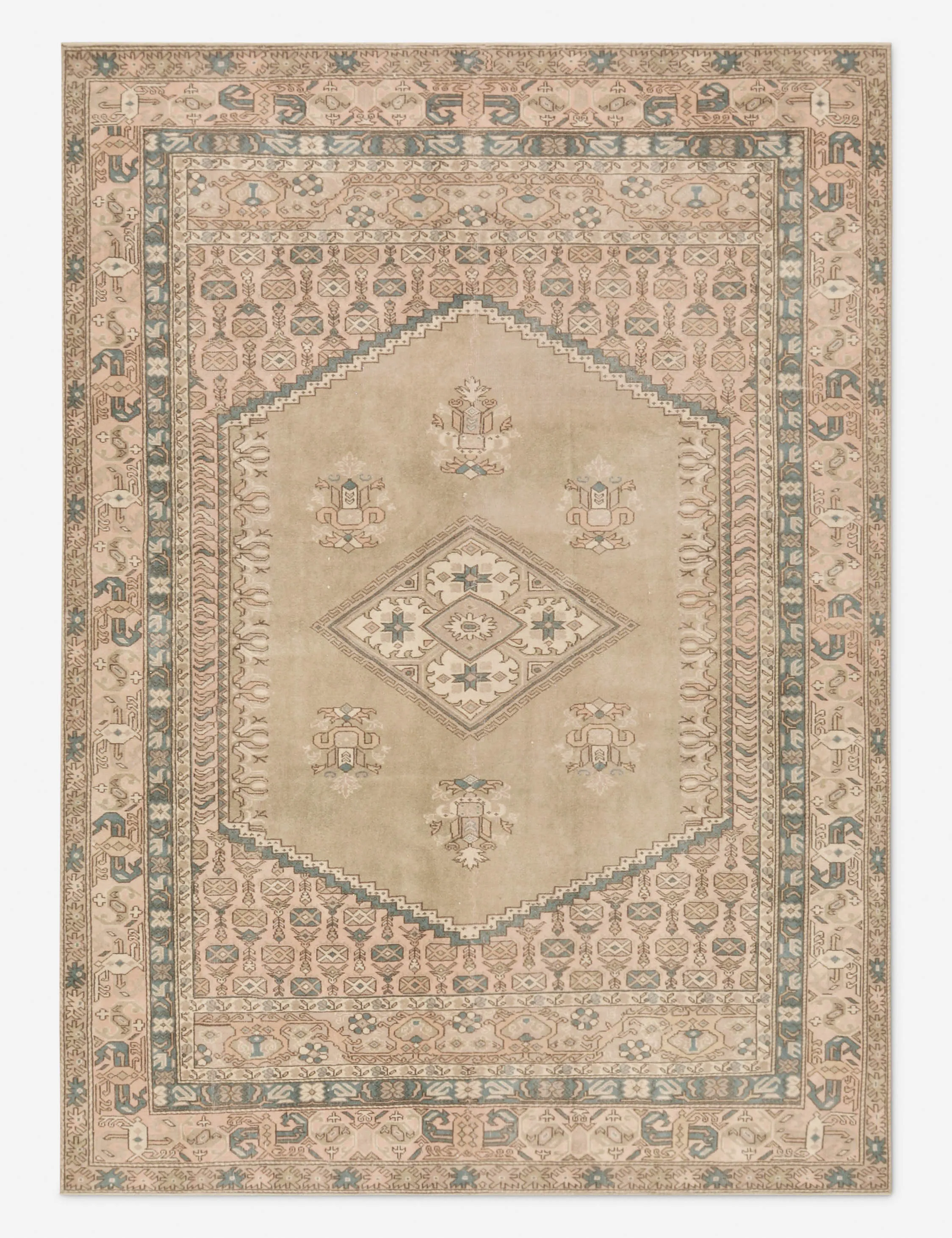Vintage Turkish Hand-Knotted Wool Rug No. 419, 6'6" x 8'10"modern color block patchwork rug