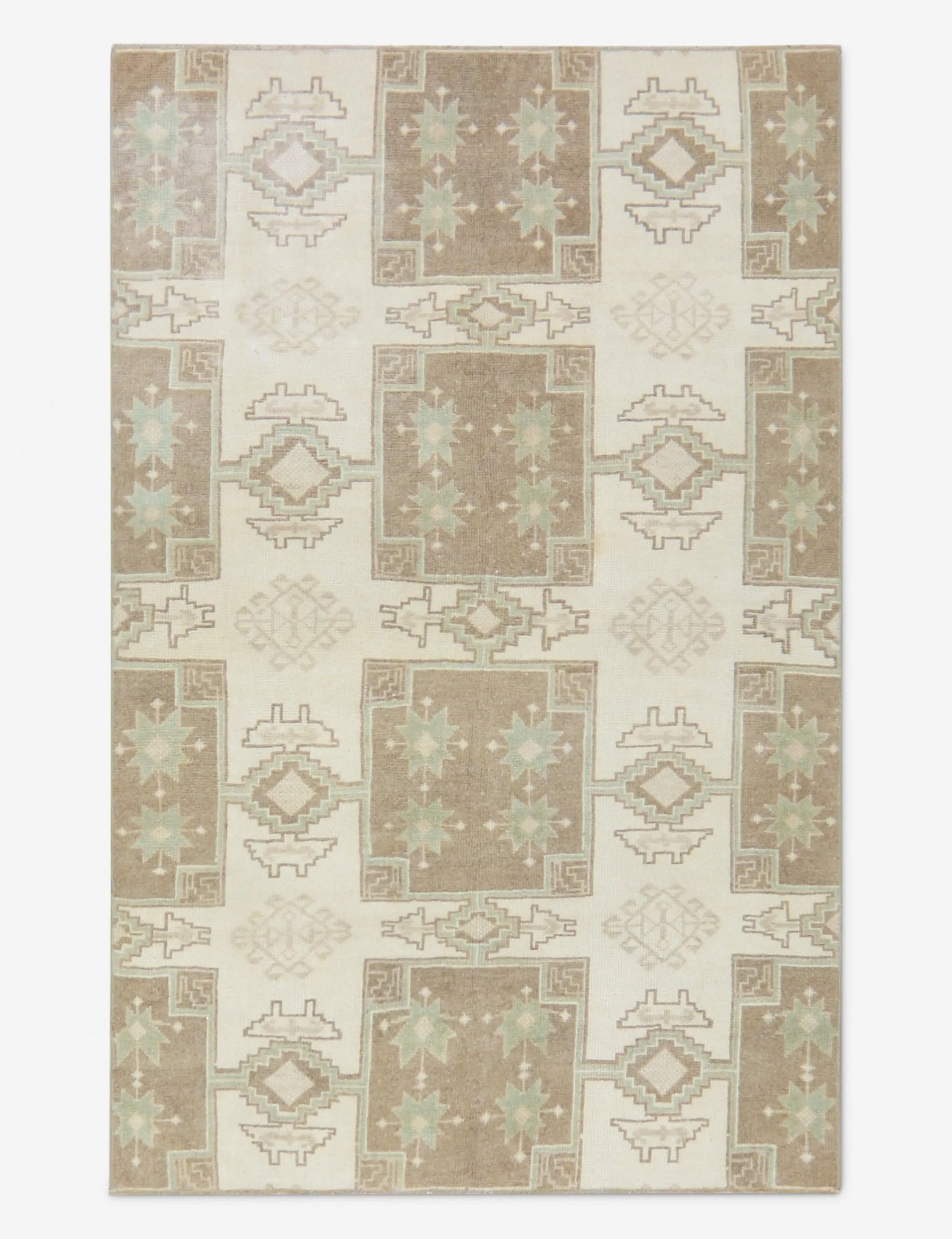 Vintage Turkish Hand-Knotted Wool Rug No. 436, 4' x 5'10"modern color block patchwork rug