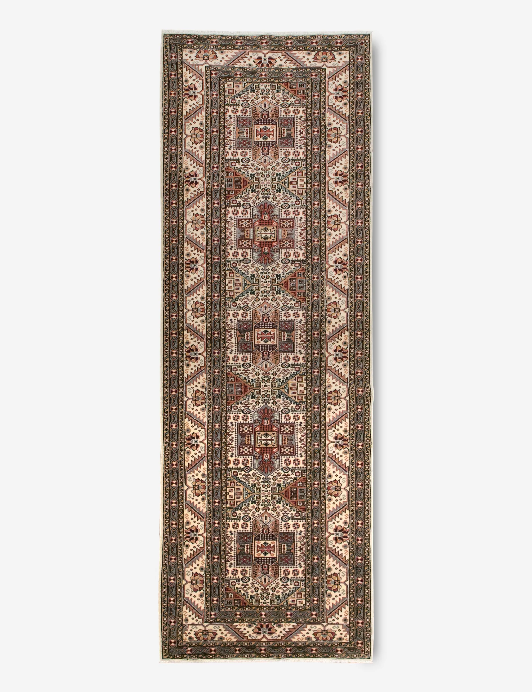 Vintage Turkish Hand-Knotted Wool Runner Rug No. 234, 3' x 9'8"modern color block patchwork rug