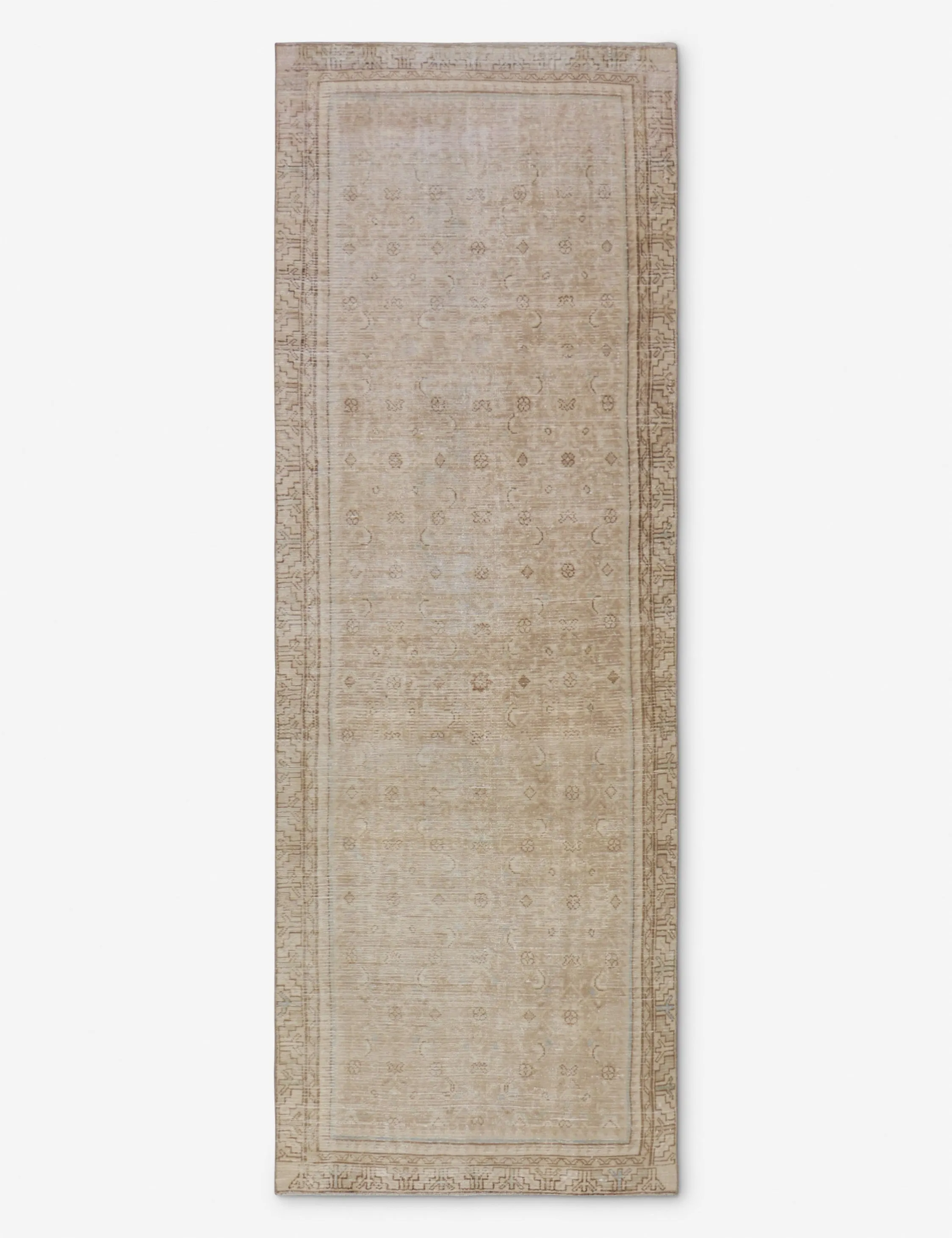 Vintage Turkish Hand-Knotted Wool Runner Rug No. 258, 3'4" x 9'5"modern color block patchwork rug