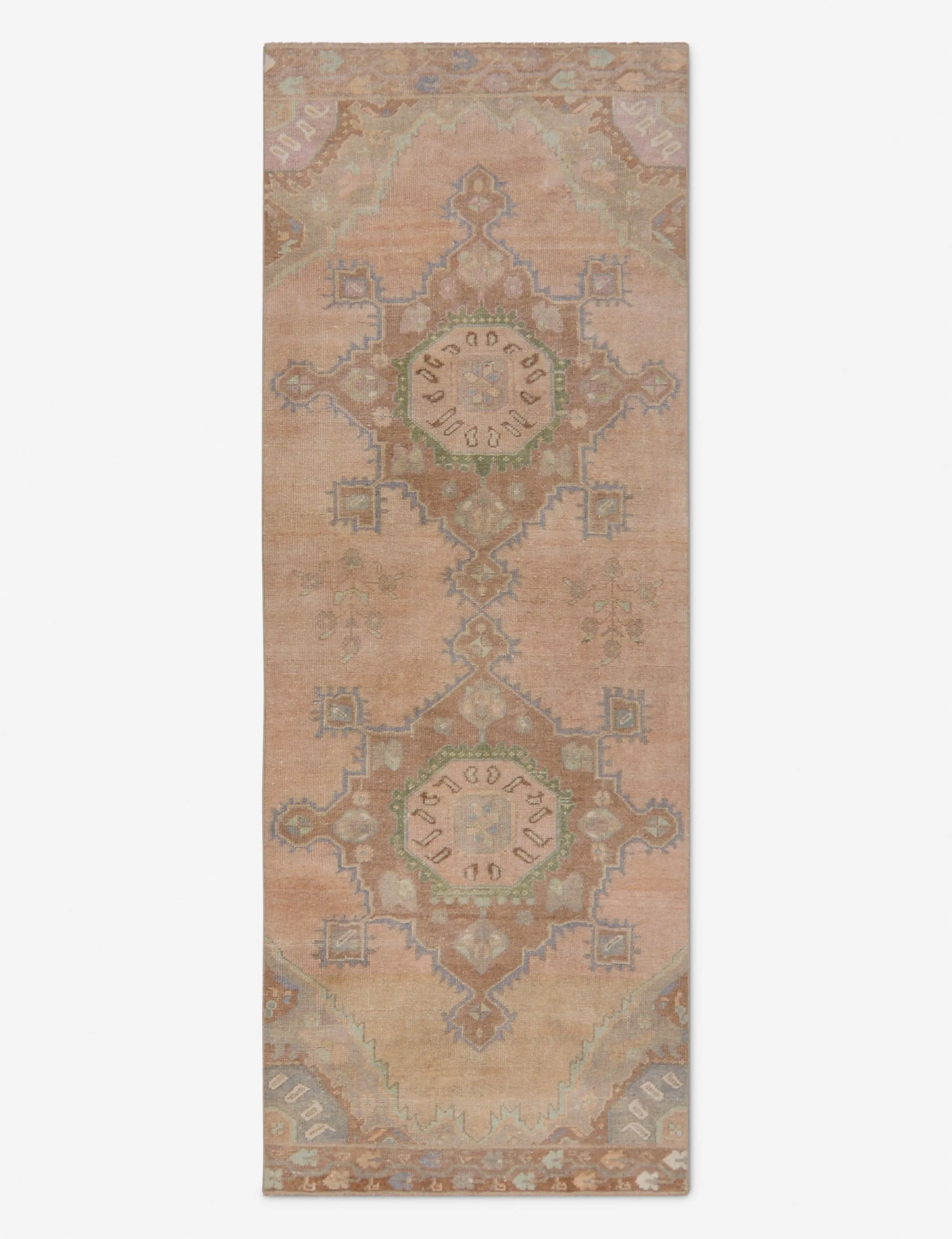 Vintage Turkish Hand-Knotted Wool Runner Rug No. 265, 3' x 8'1"modern color block patchwork rug