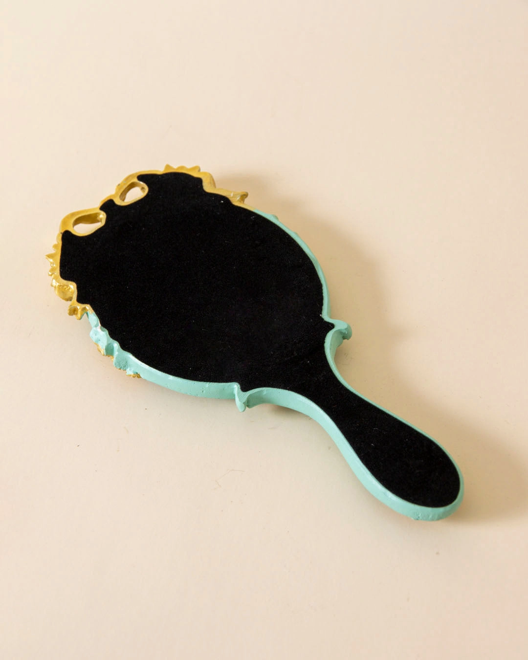 Vintage Aqua Floral Hand Mirror - Green