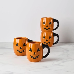 Vintage Halloween Figural Pumpkin Mugs - Set of 4glass cups ,personalized mugs 