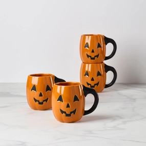 Vintage Halloween Figural Pumpkin Mugs - Set of 4modern kitchen decor ,kitchen dinner set ,dinnerware 