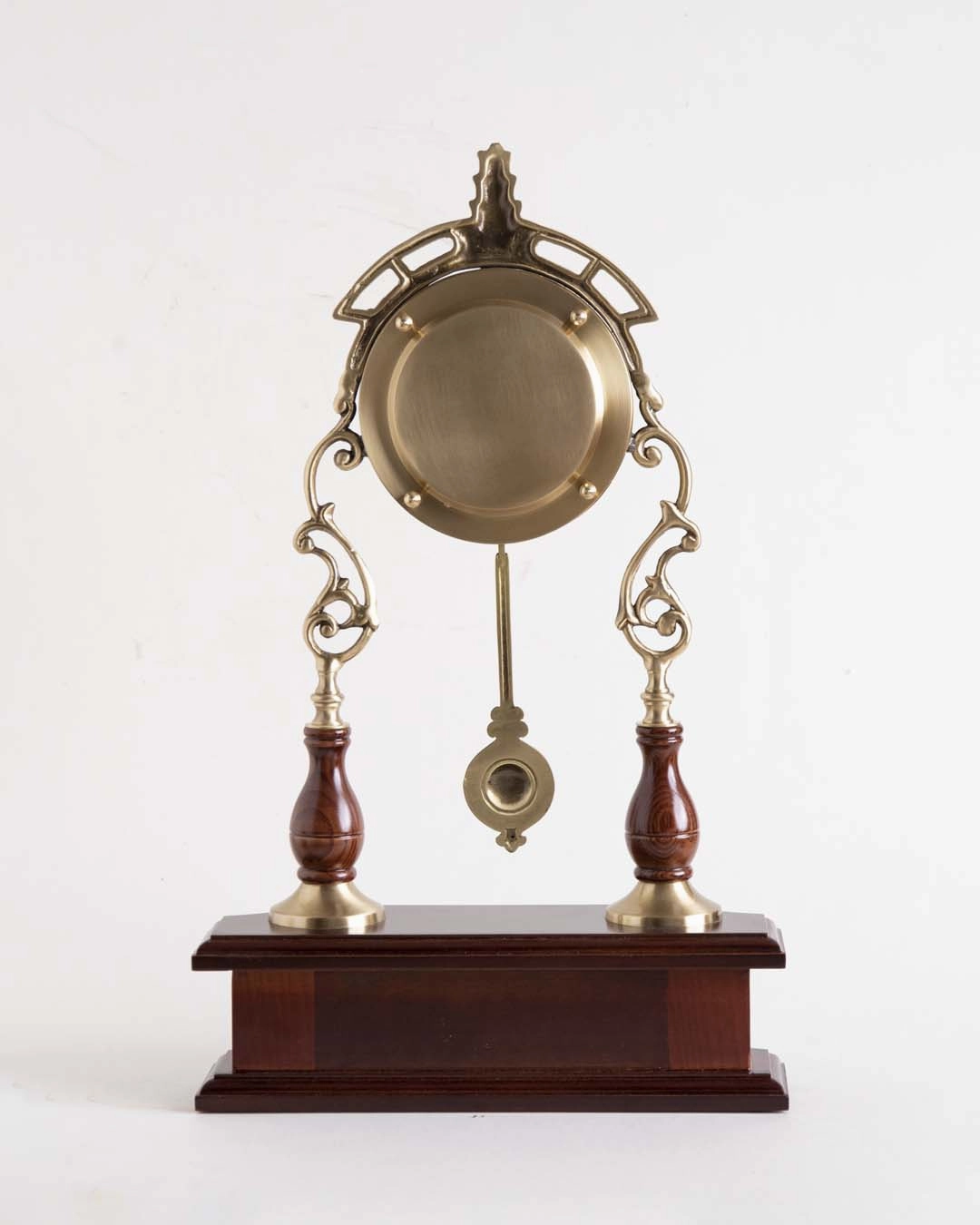 Vintage Ornate Table Clock with Wooden Base and Pendulum - Brass