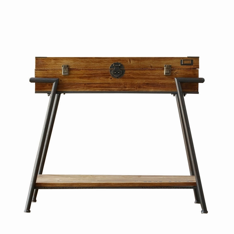 Vintage Style Wood & Steel Console Table Chest