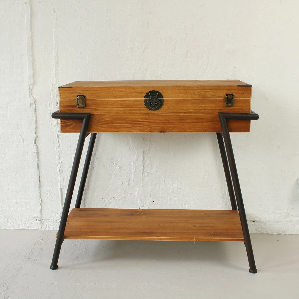 Vintage Style Wood & Steel Console Table Chest