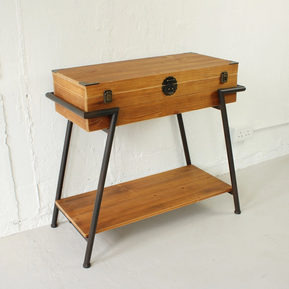 Vintage Style Wood & Steel Console Table Chest