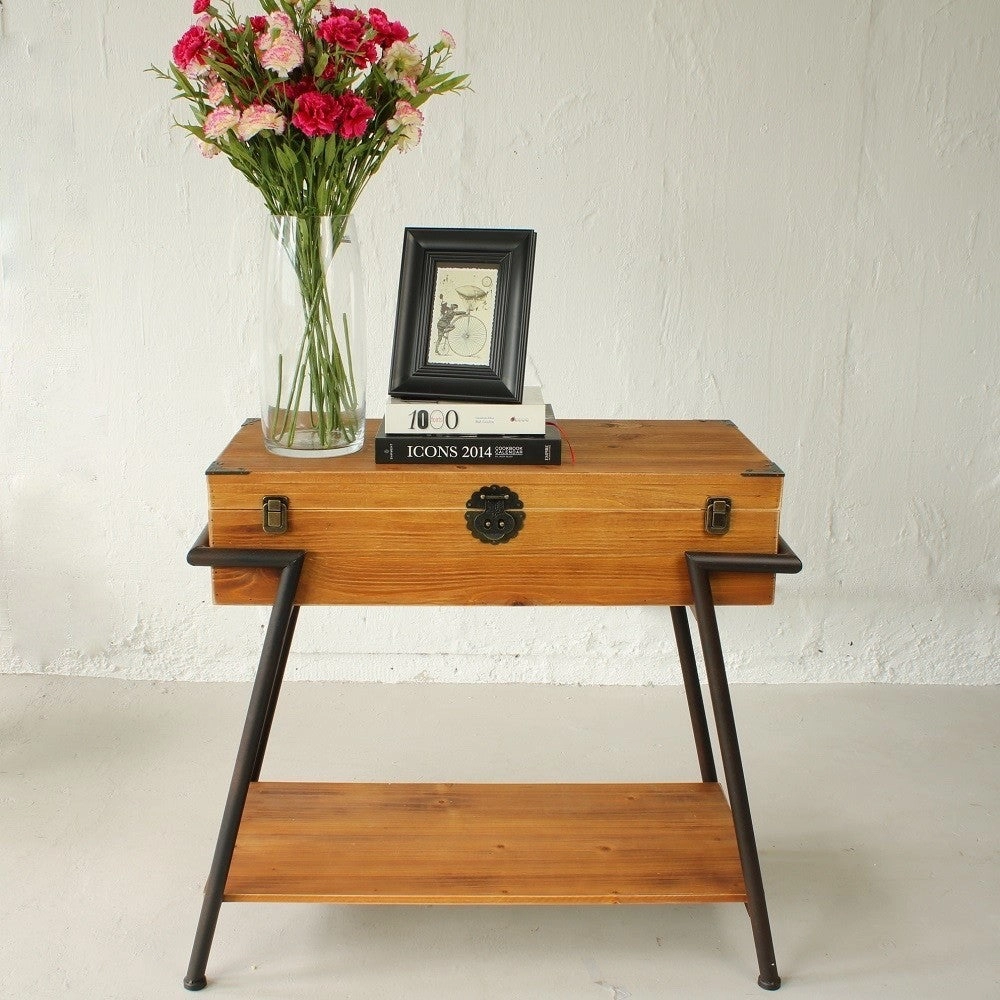 Vintage Style Wood & Steel Console Table Chest