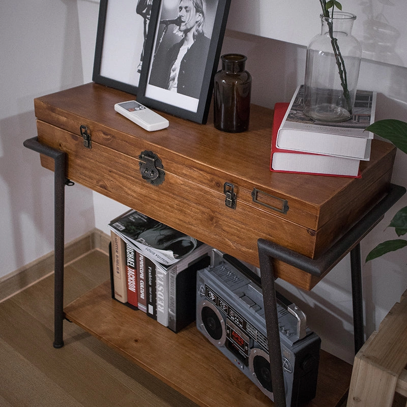 Vintage Style Wood & Steel Console Table Chest