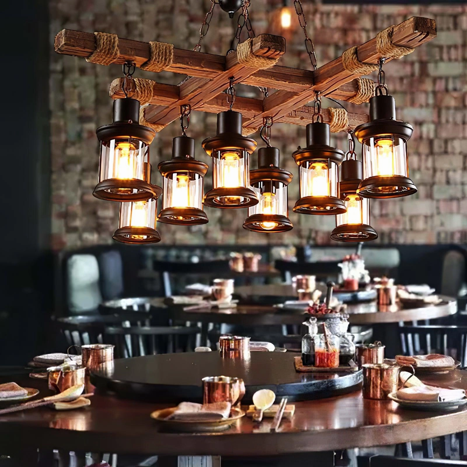 Vintage Wood Glass Chandeliers