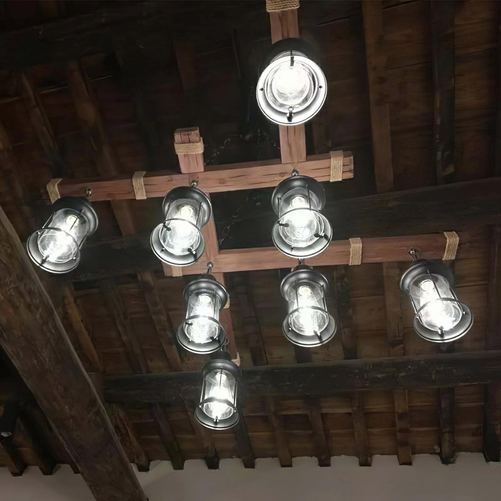 Vintage Wood Glass Chandeliers