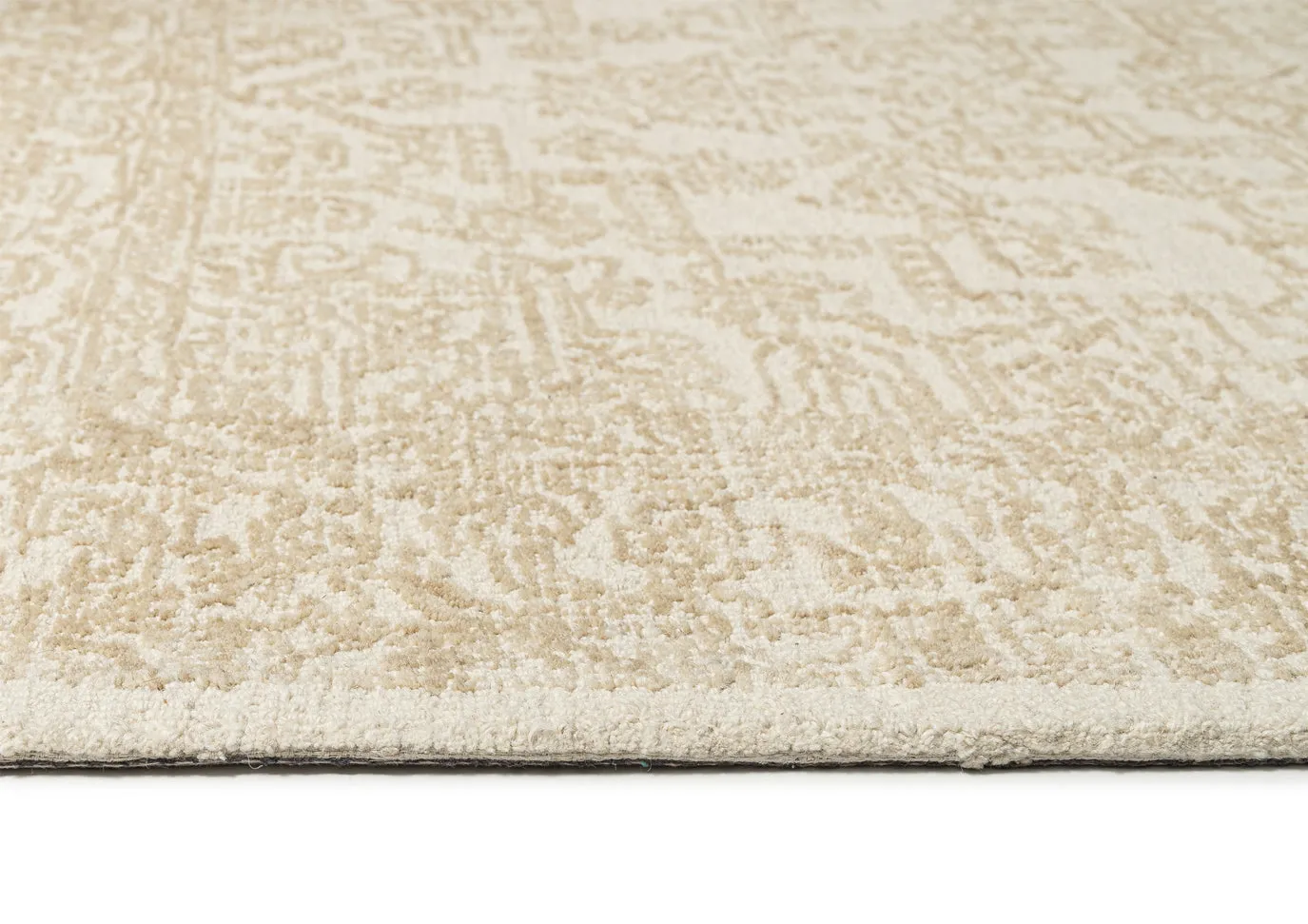 Waleska Ivory Taupe Medallion Tufted Wool Rug