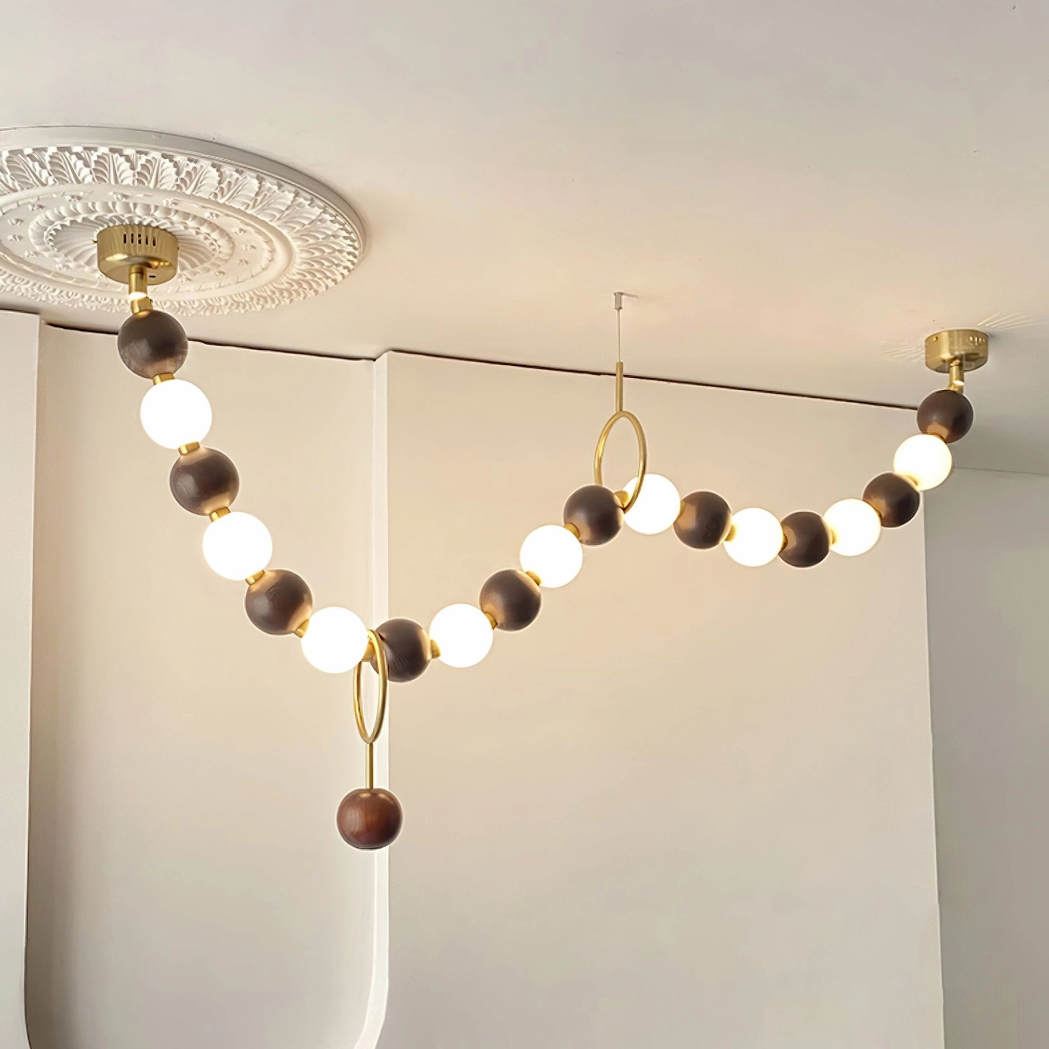 Walnut Bead Necklace Chandelier