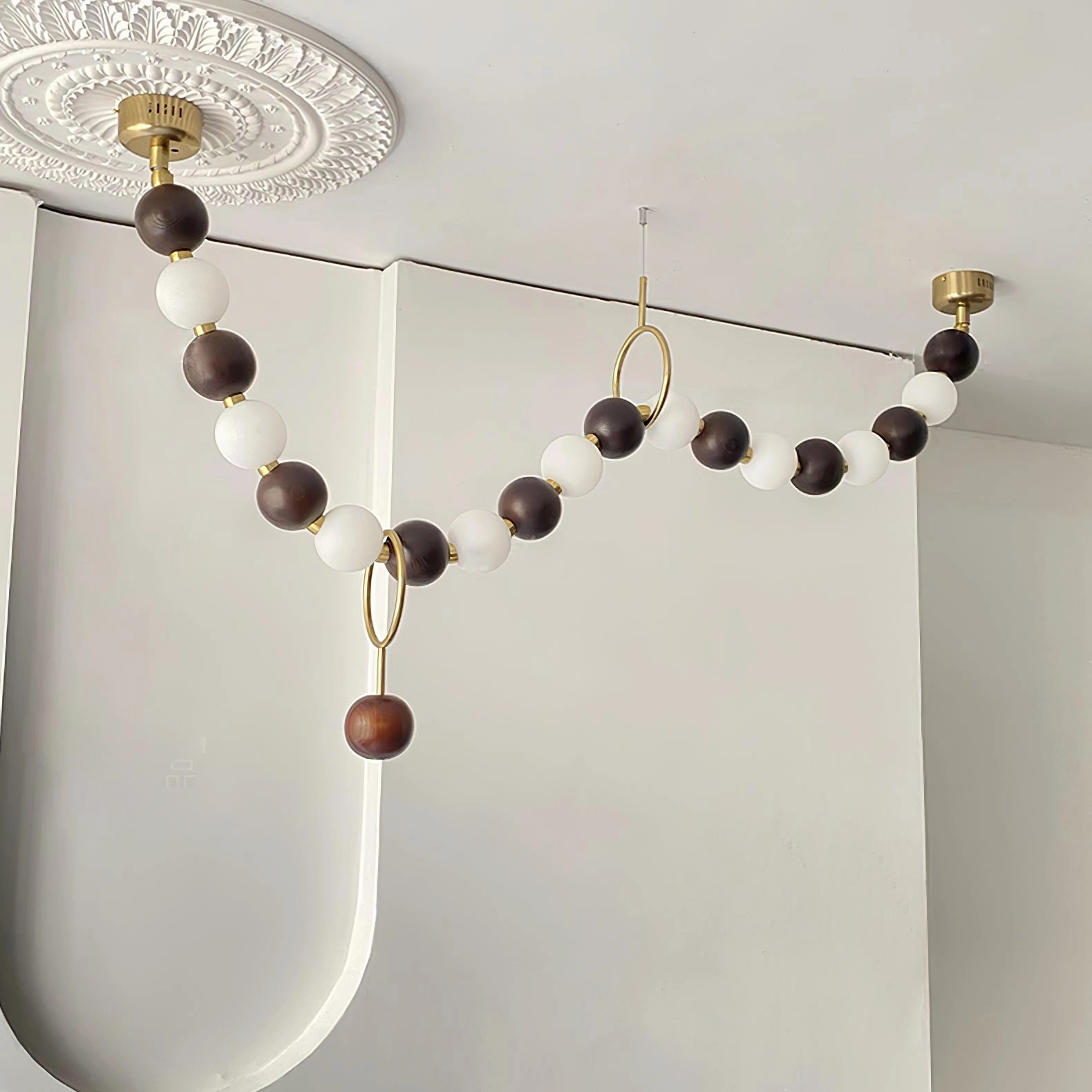Walnut Bead Necklace Chandelier