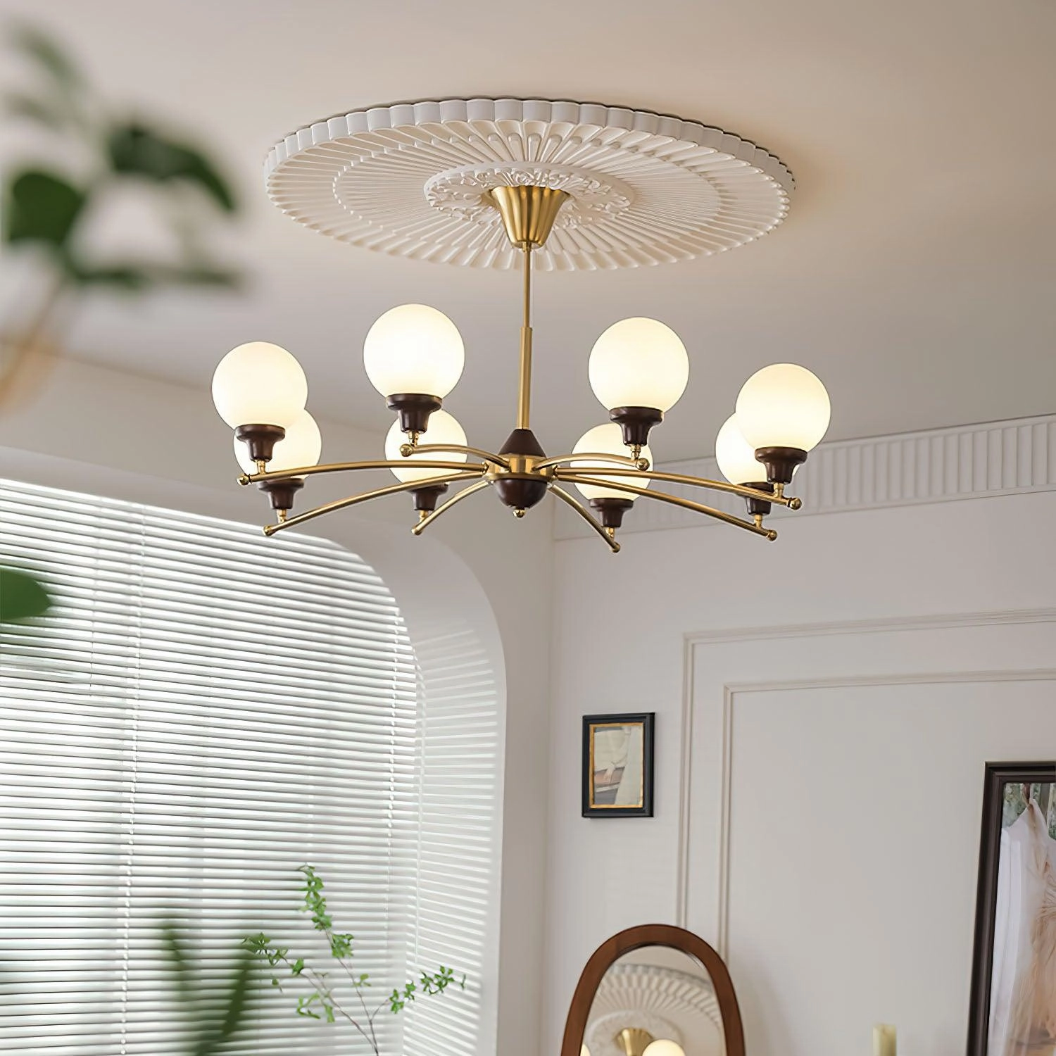 Walnut Glass Ball Chandelier