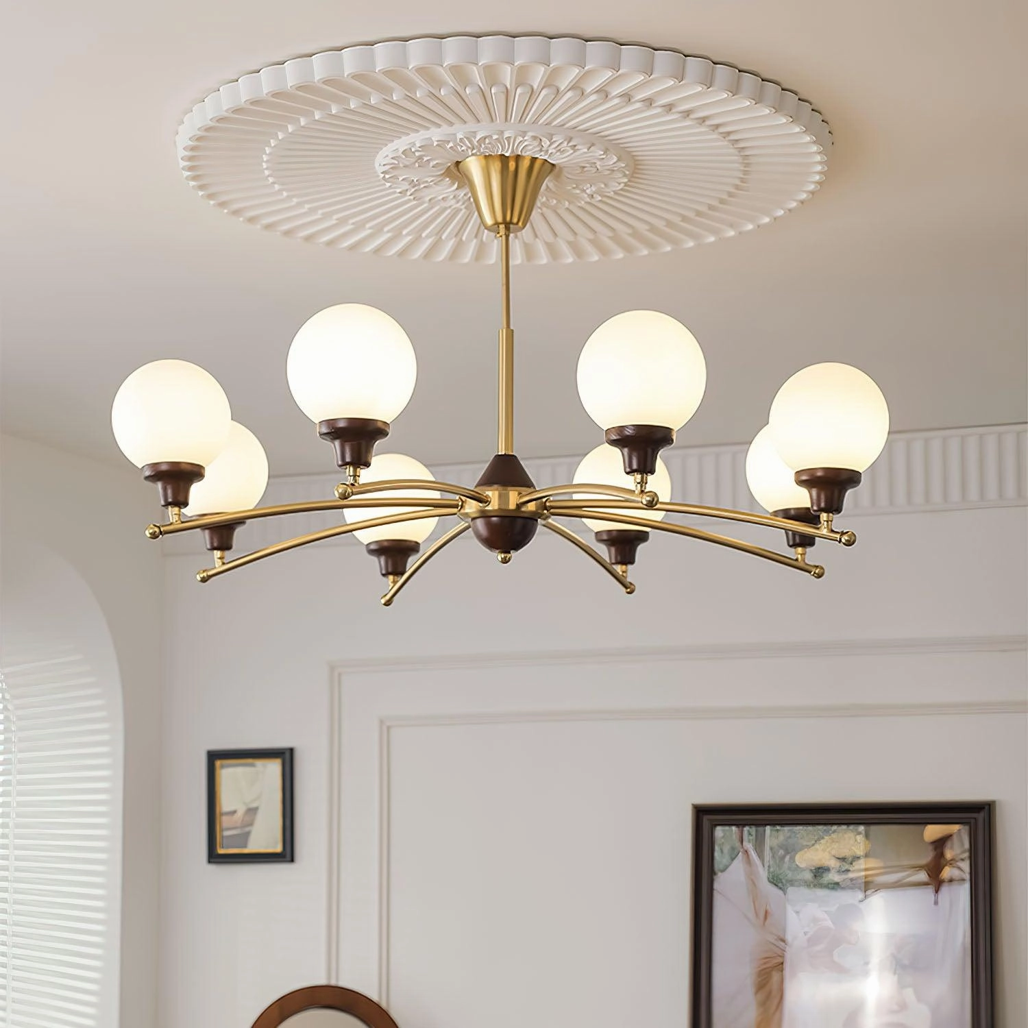 Walnut Glass Ball Chandelier