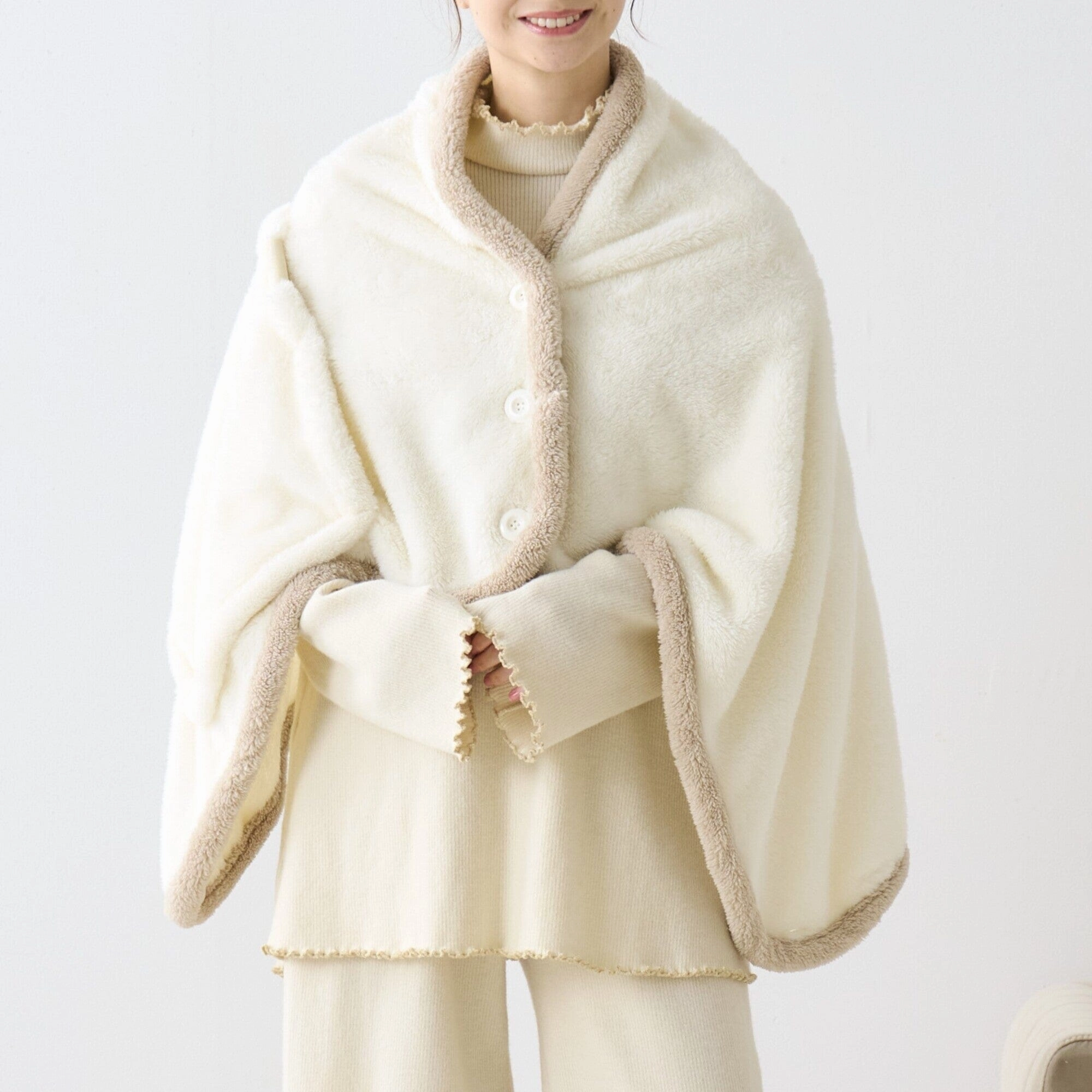 Warm Fleece 4Way Poncho Whitebedding sets ,throw blankets 