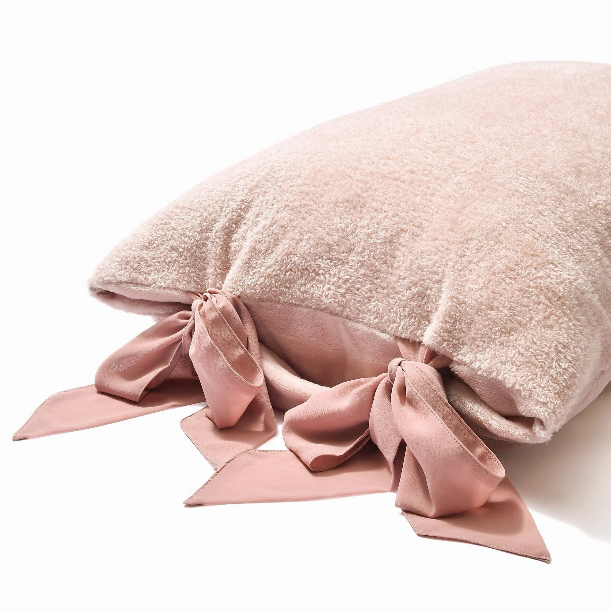 WARMY Furry Ribbon Pillow Case 700 x 500 Pink