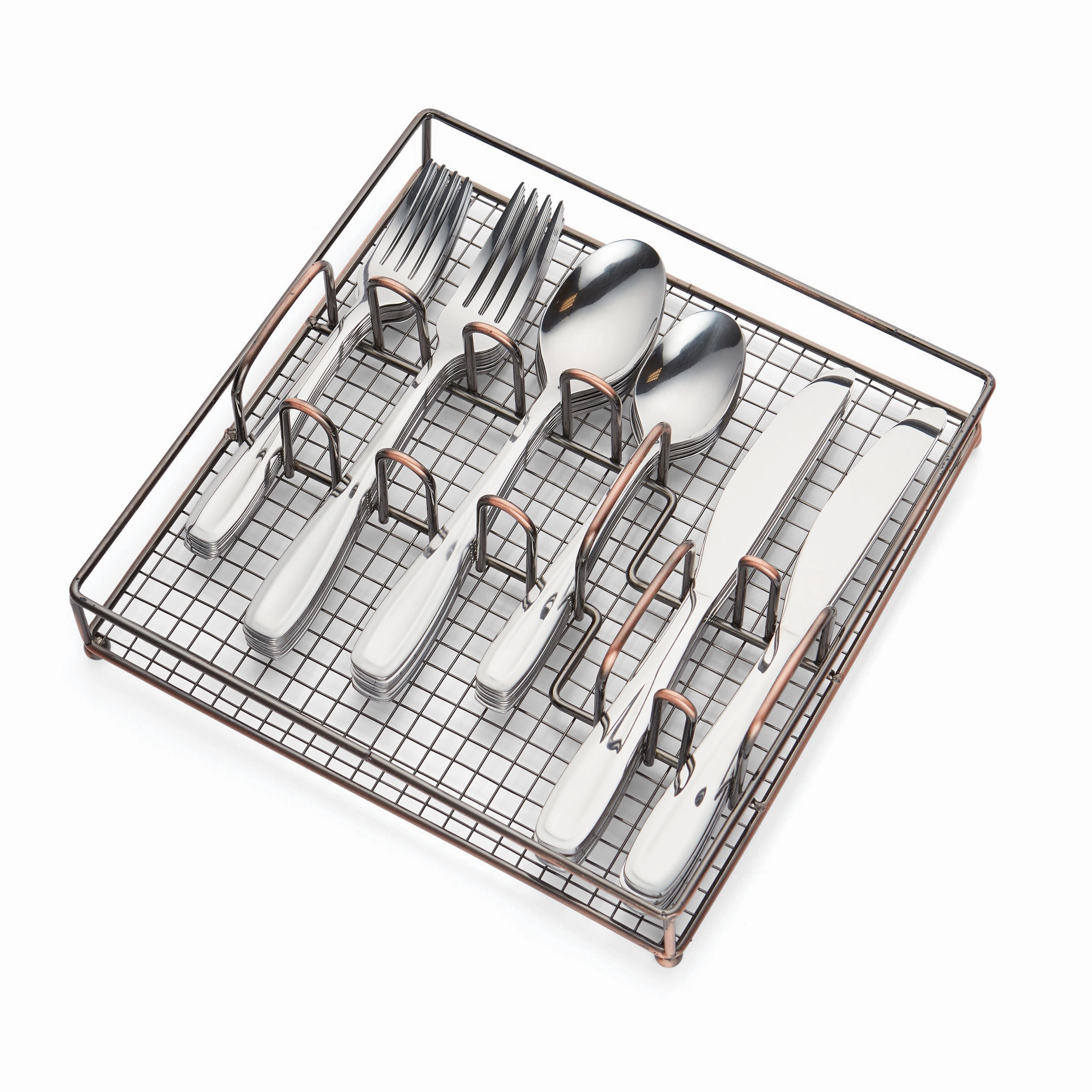 Waylen Mirror 40 Piece Flatware Set with Rustic Caddy