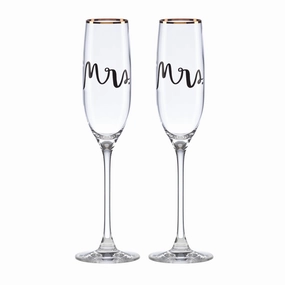 Wedding Party Mrs. & Mrs. Champagne Flute - Set Of 2glass cups ,personalized mugs 