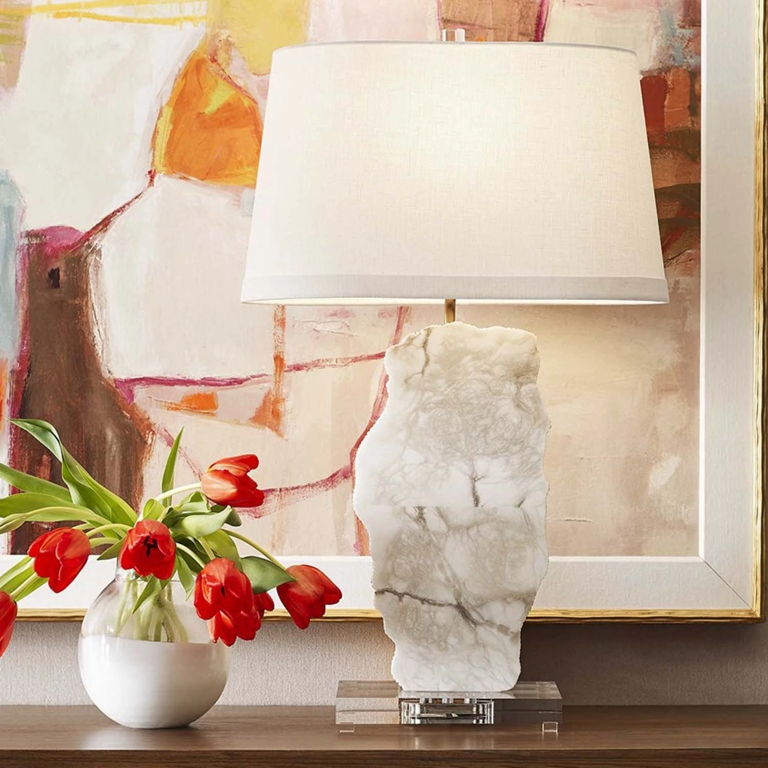 White Alabaster Table Lamp