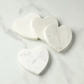 White Marble Heart Coasters - Set Of 4glass cups ,personalized mugs 