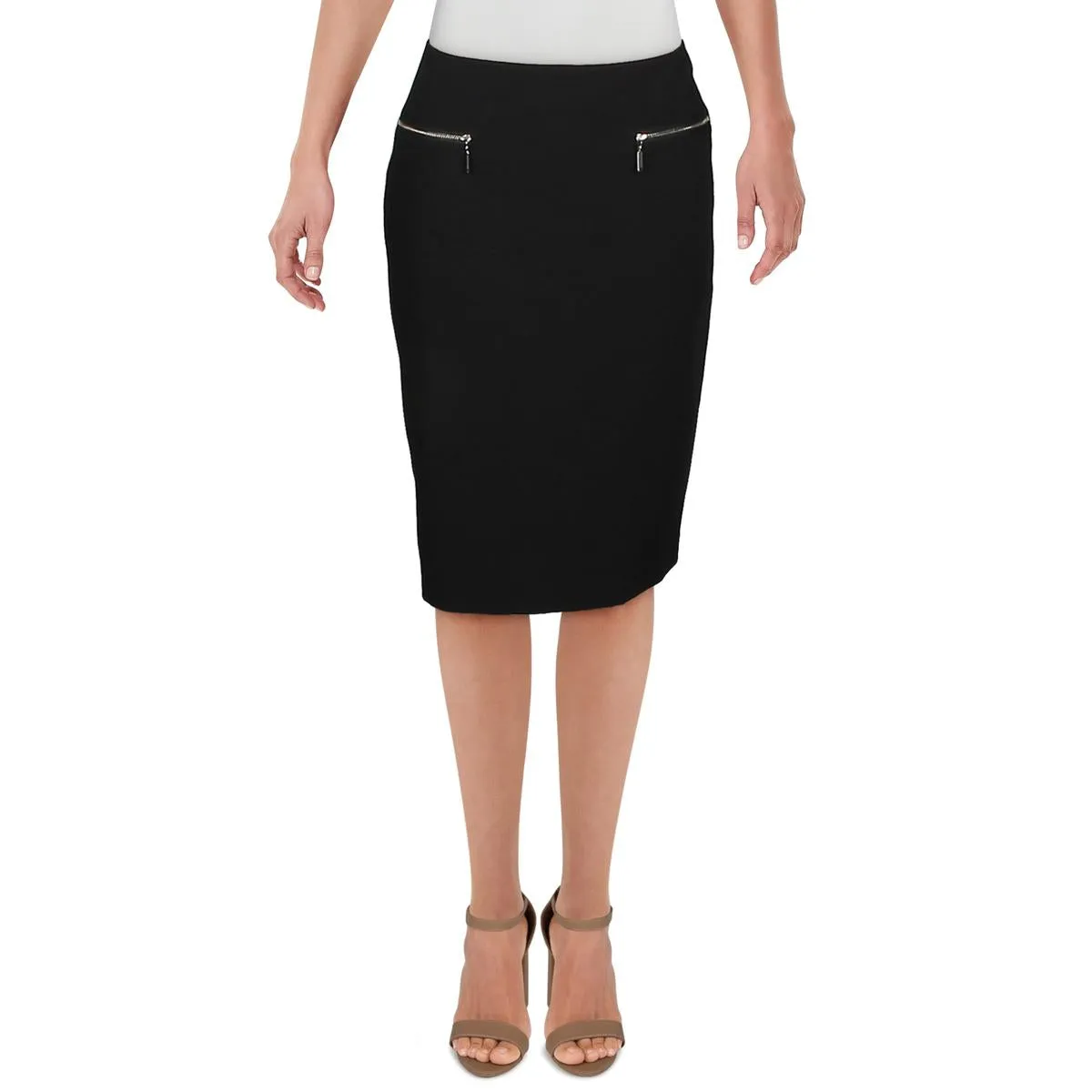 Womens Double Zipper Polyester Pencil Skirt