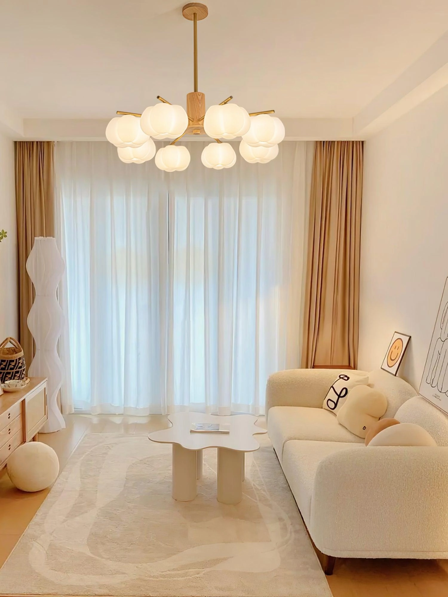 Wooden Cotton Balls Chandelier