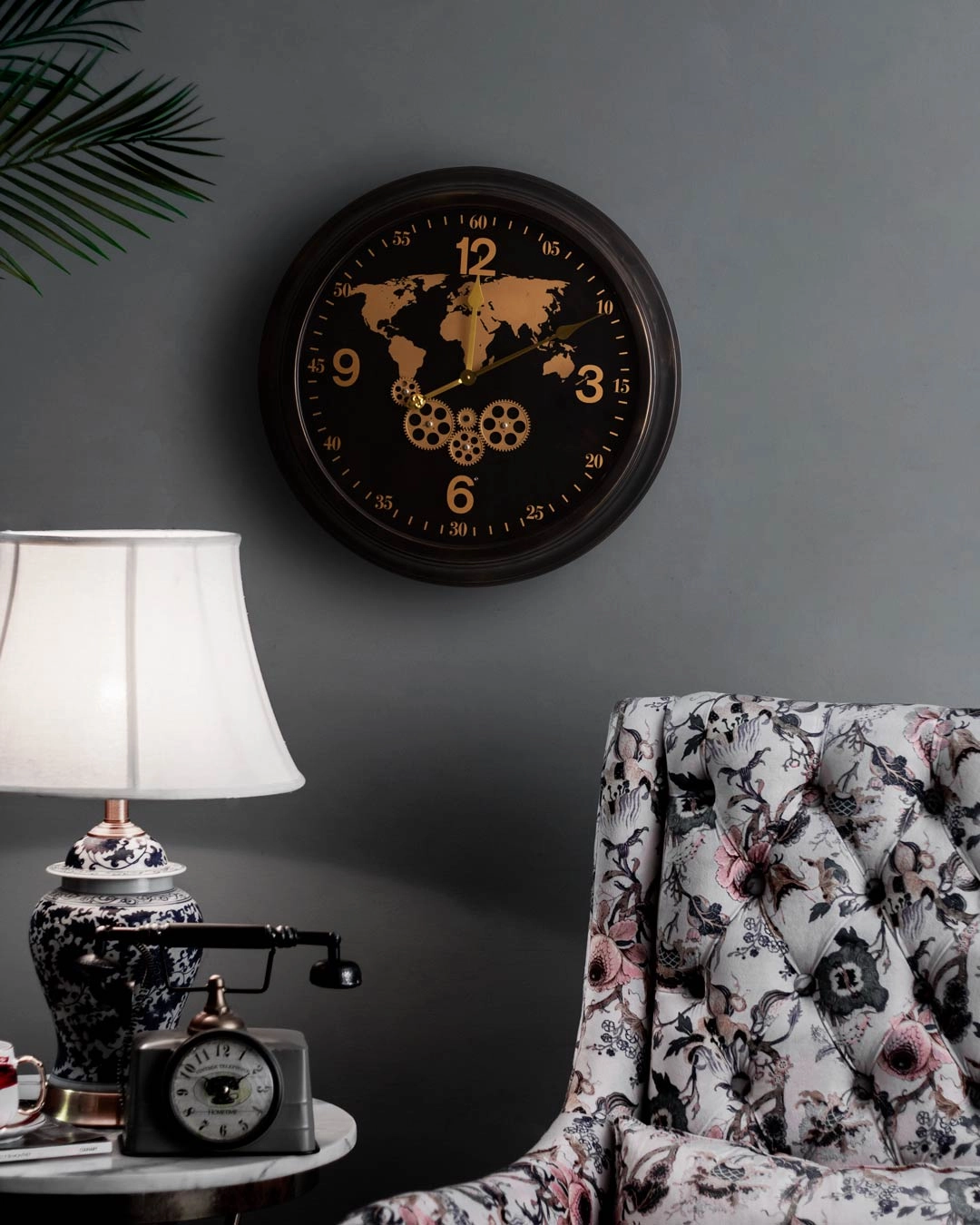 World Map Moving Gears Wall Clock