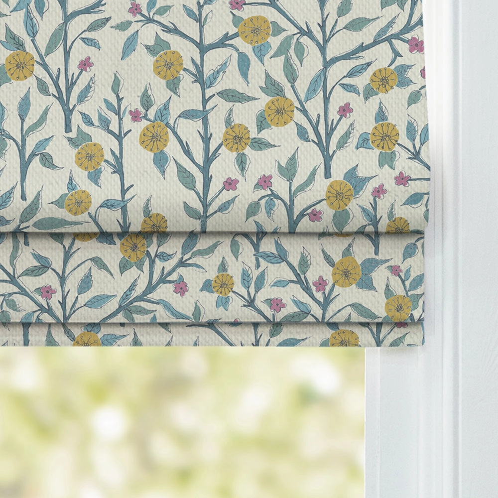 Yamuna Printed Cotton Made to Measure Roman Blinds Teal