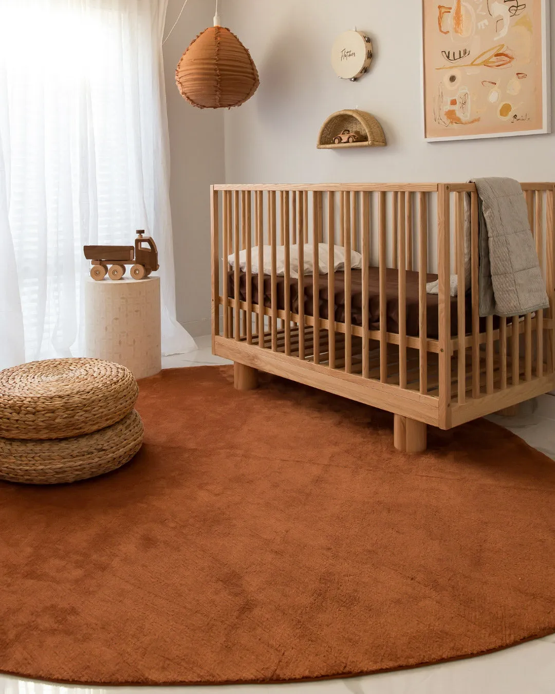 Yasha Terracotta Brown Irregular Round Washable Rug