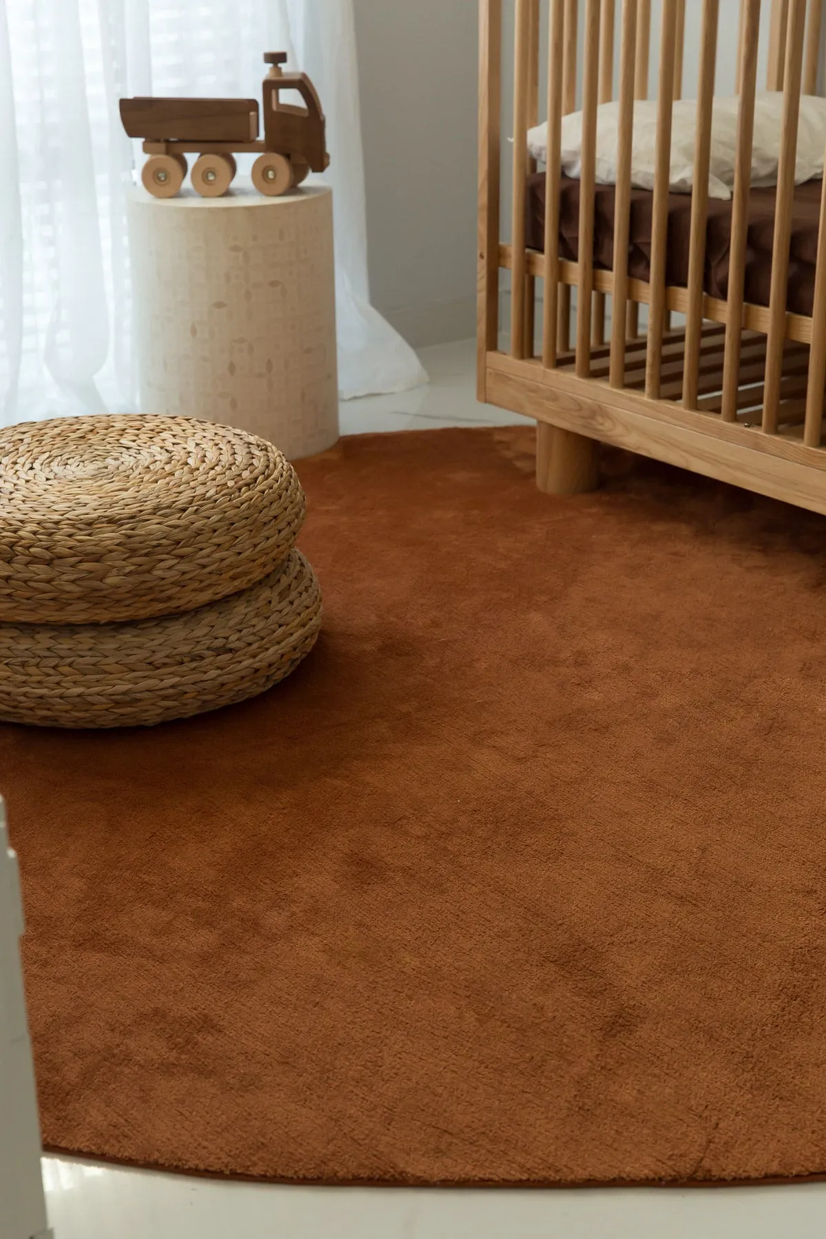 Yasha Terracotta Brown Irregular Round Washable Rug