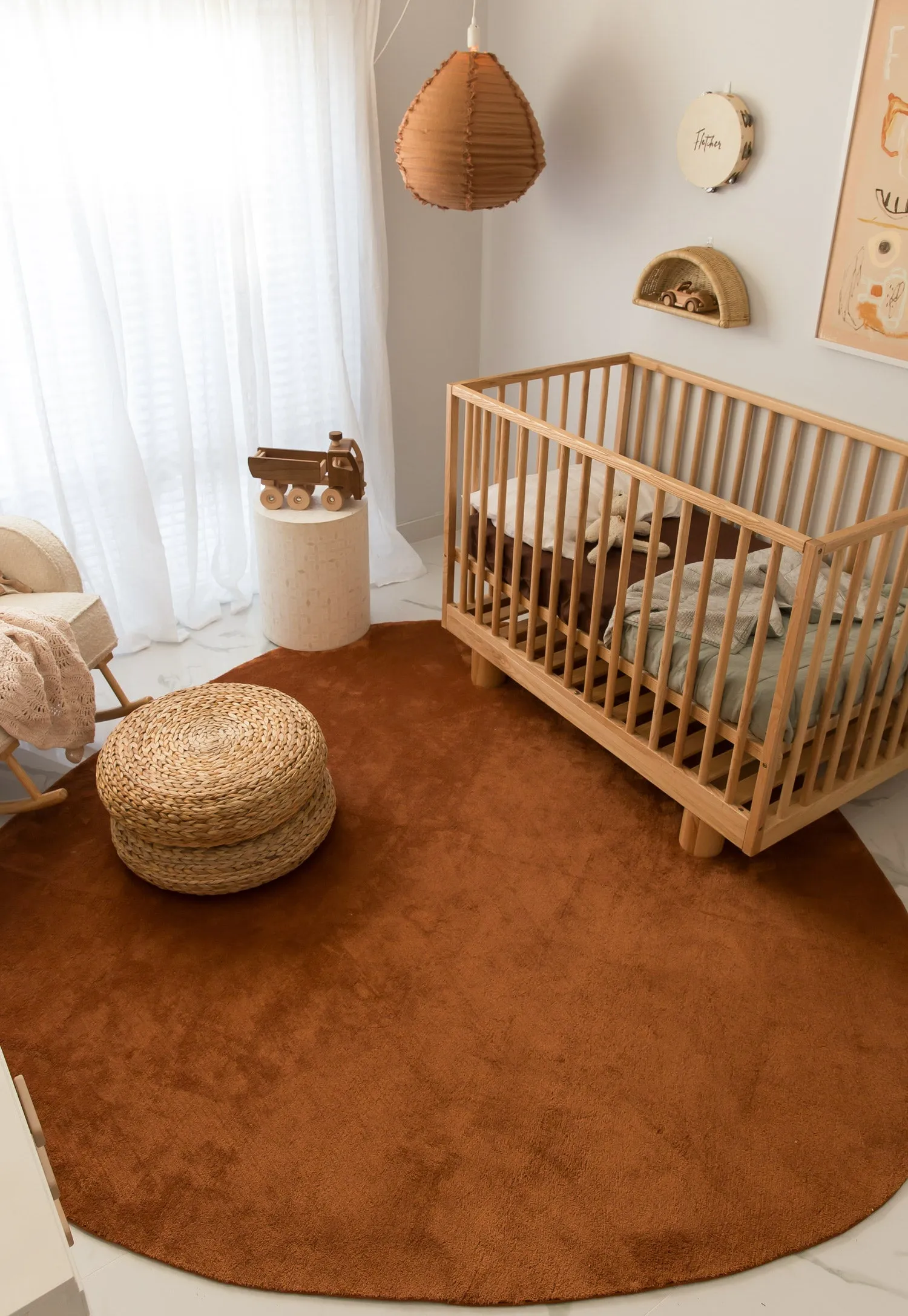 Yasha Terracotta Brown Irregular Round Washable Rug