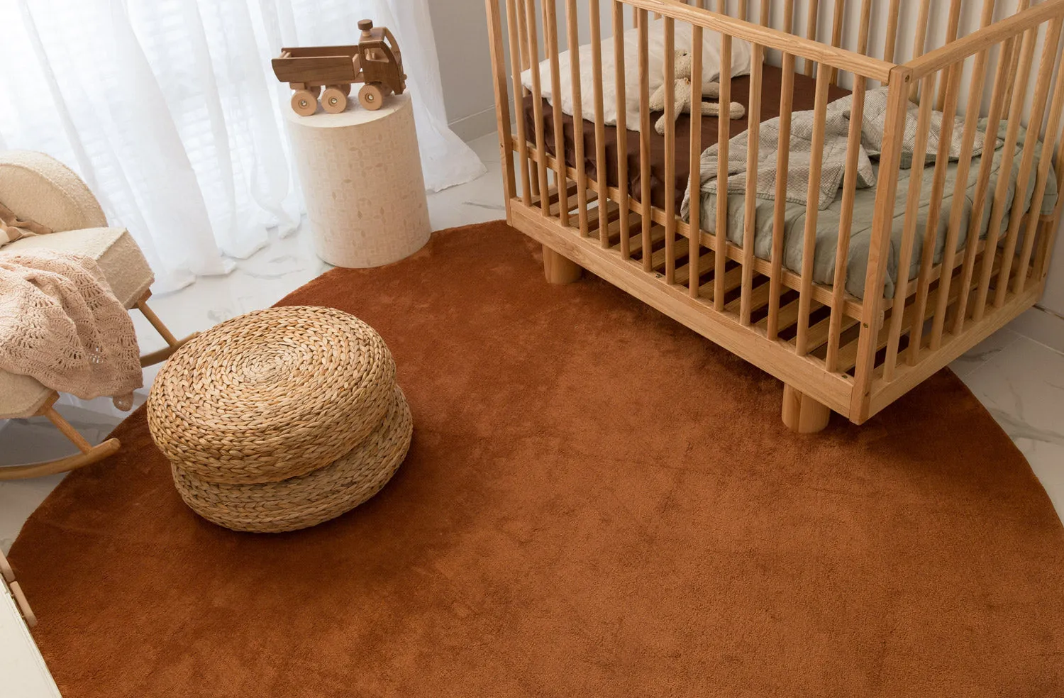 Yasha Terracotta Brown Irregular Round Washable Rug