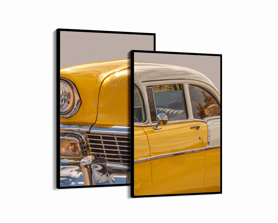 Yellow Car Set Includes Two Prints