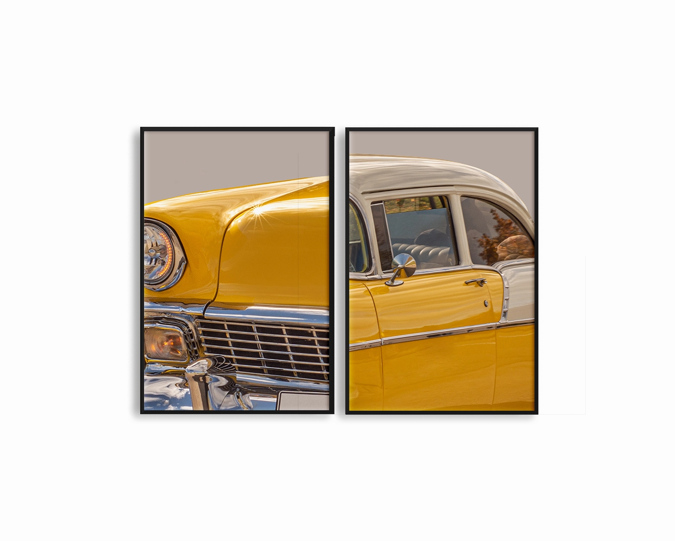Yellow Car Set Includes Two Prints