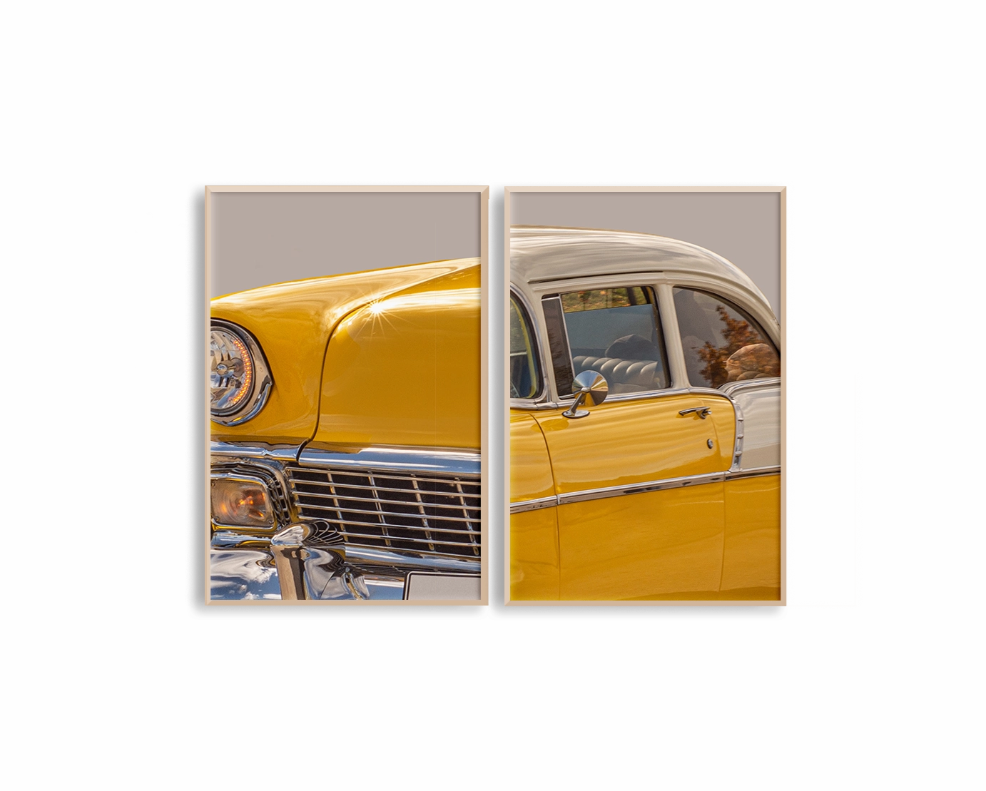 Yellow Car Set Includes Two Prints