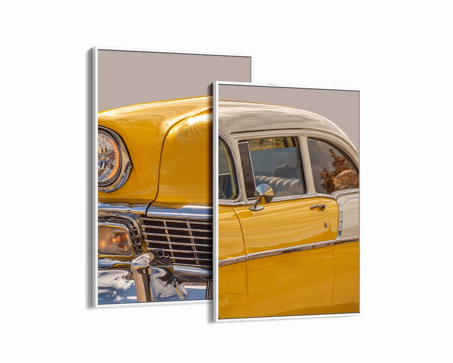 Yellow Car Set Includes Two Prints