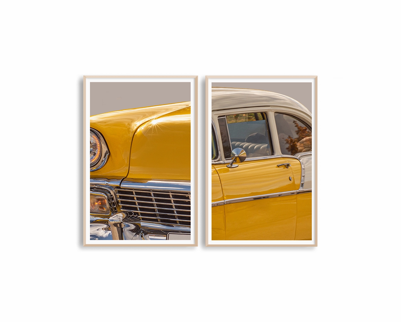 Yellow Car Set Includes Two Prints